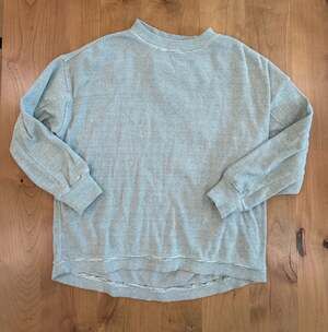 Aerie Oversized Waffle Knit Long Sleeve Crew Neck Top Green White Size M